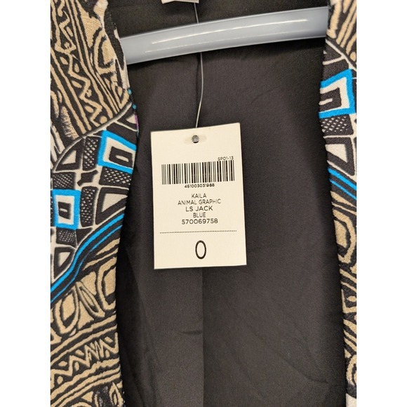 Chico's Women's Size 0 Small Blue Black Geometric Animal Print Blazer Jacket NWT - Picture 4 of 5